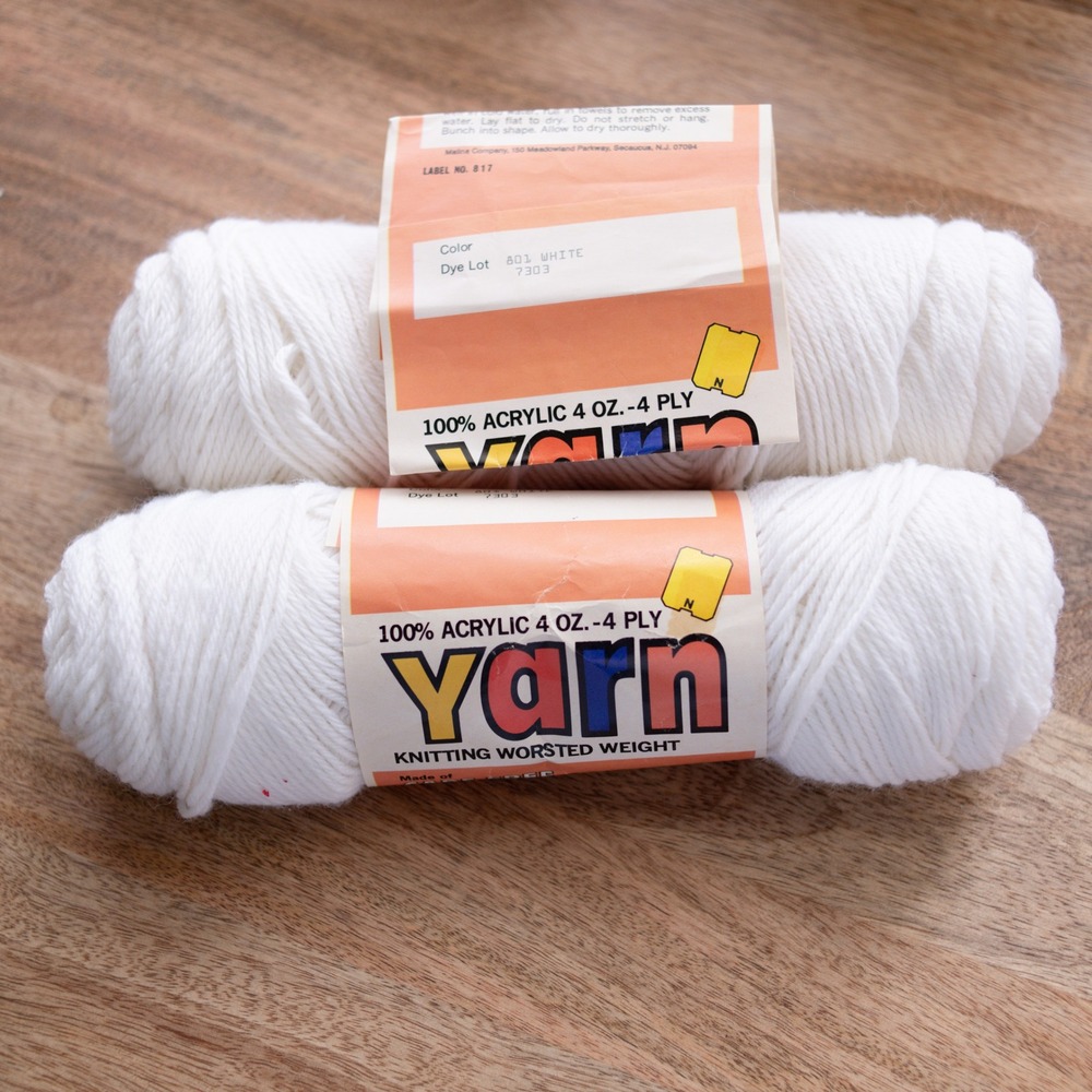 Vintage Malina Creslan Acrylic Yarn White 801 Dye Lot 7303 4 Ply Worsted Lot 2